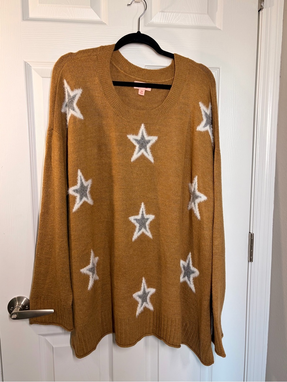 EVRI Camel Star Crewneck Sweater with White & Gray Stars